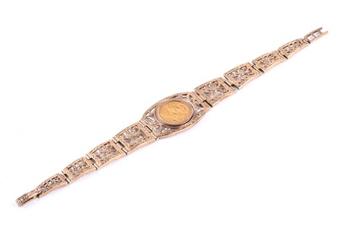 Lot 451 - A bracelet set with a George V half sovereign,...