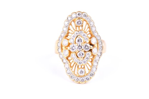 Lot 637 - A diamond dress ring, shaped oval with an...