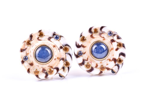 Lot 898 - Trianon. A pair of sapphire and topaz shell...