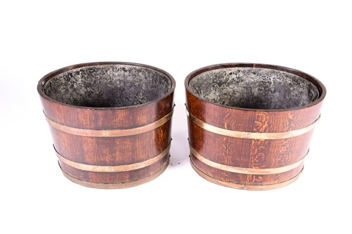 Lot 402 - A pair of coopered oak coal receivers, early...