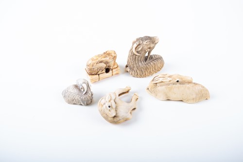 Lot 66A - Five Japanese ivory animal form netsukes, 19th...