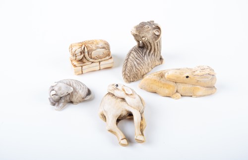Lot 66 - Five Japanese ivory animal form netsukes, 19th...