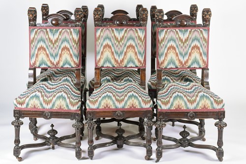 Lot 137 - A set of six Victorian dark oak chairs, late...