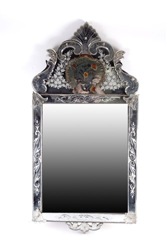 Lot 202 - A 19th century Venetian mirror, the crest with...