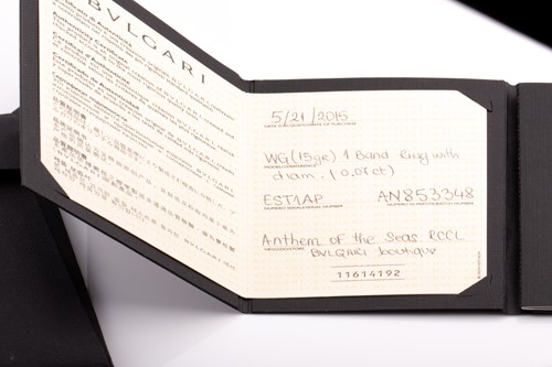 Lot 496 - Bulgari. An 18ct white gold ring, engraved...