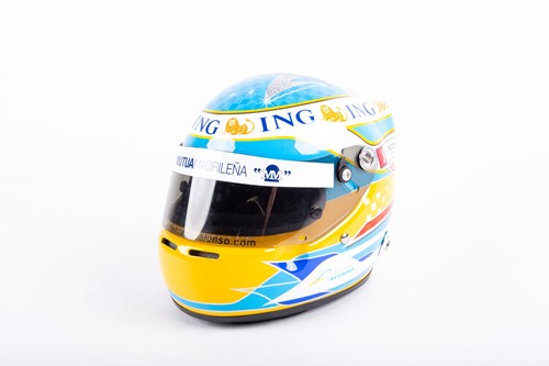 Lot 526 - A signed Fernando Alonso F1 miniature helmet,...