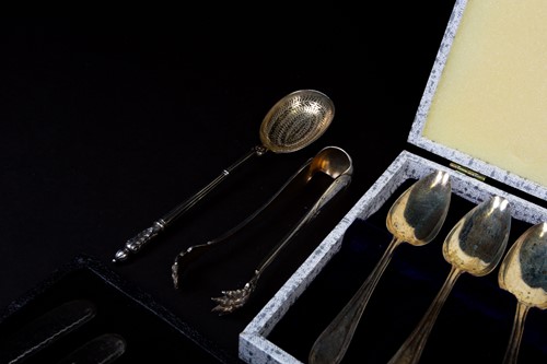 Lot 161 - A Continental silver salad spoon with gilt...