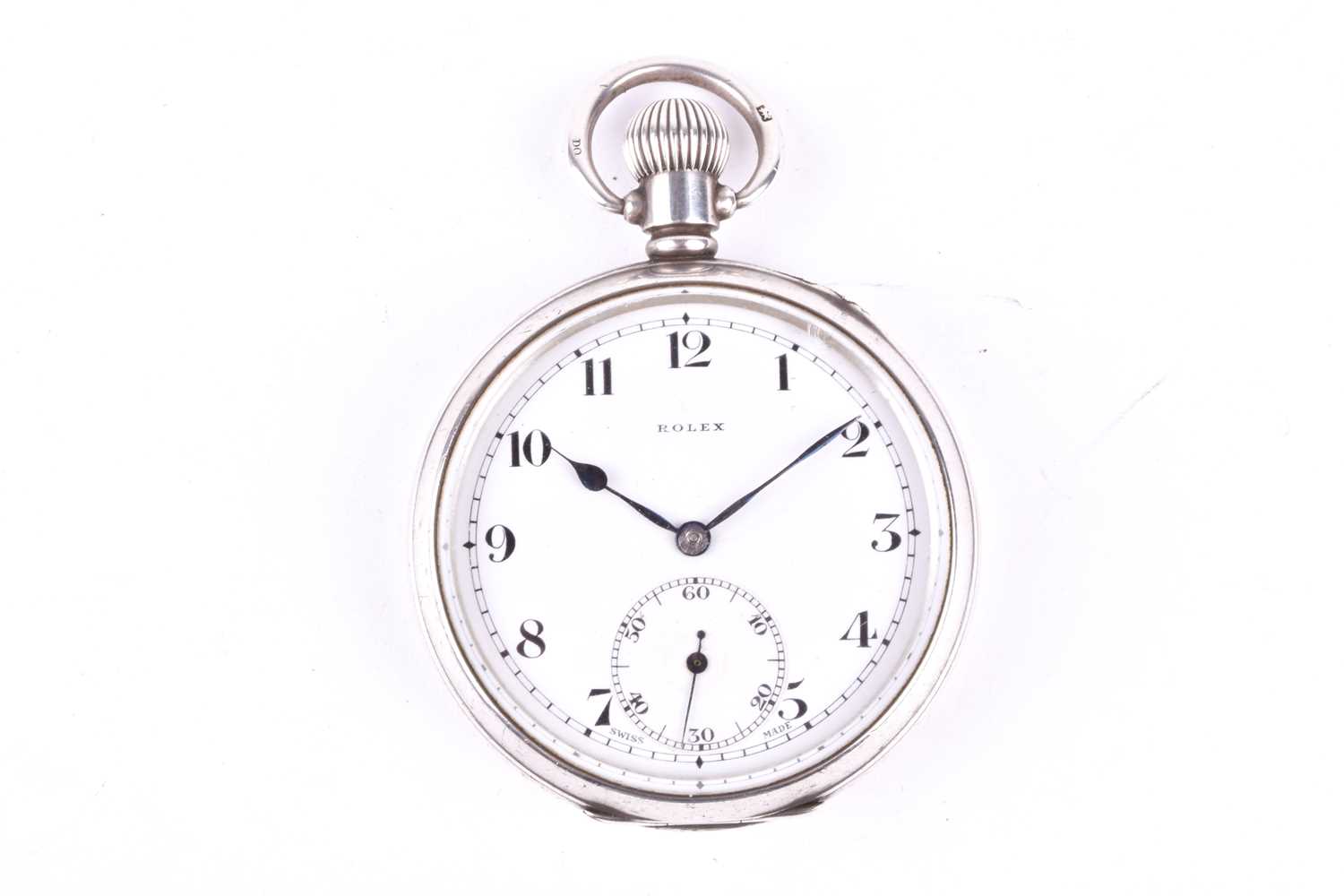 Lot 210 - A Rolex Silver Pocket Watch, the white enamel...