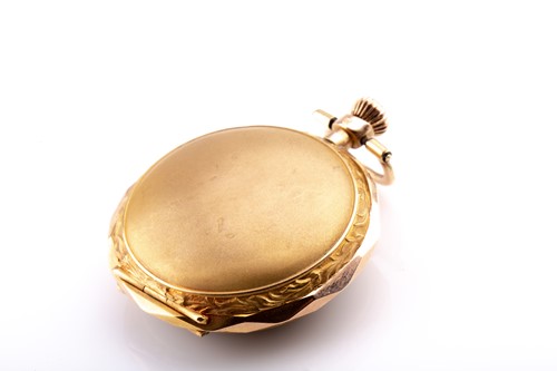 Lot 223 - A yellow metal ladies fob watch, of round...