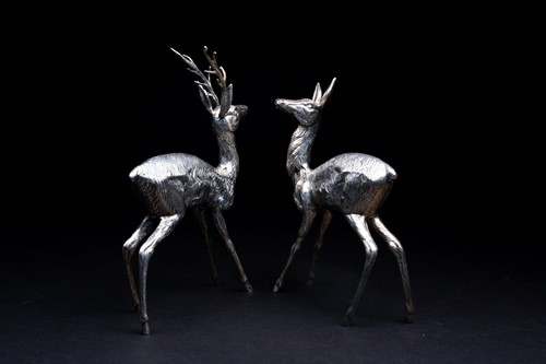 Lot 141 - A Spanish silver Stag and Doe, mid 20th...