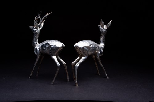 Lot 141 - A Spanish silver Stag and Doe, mid 20th...
