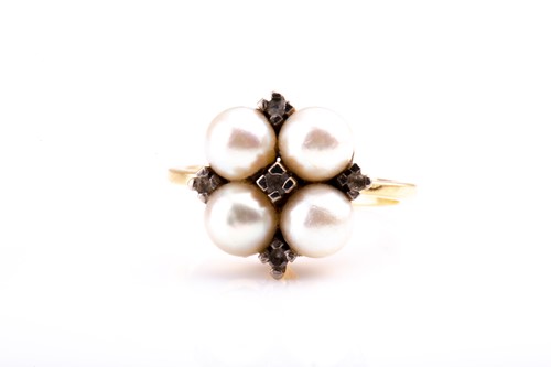 Lot 836 - A Continental yellow metal, pearl, and diamond...