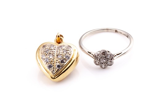 Lot 605 - An 18ct yellow gold and diamond heart-shaped...