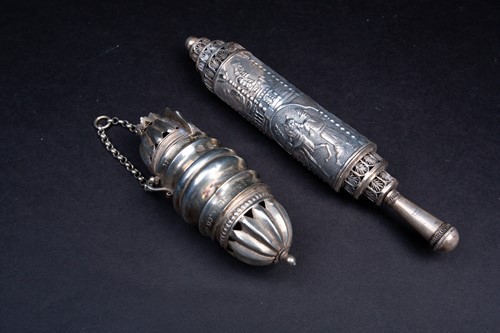 Lot 56 - A silver cased Megillah Esther scroll, 17.5 cm,...