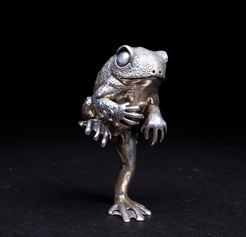 Lot 316 - A Patrick Mavros silver standing toad, signed...