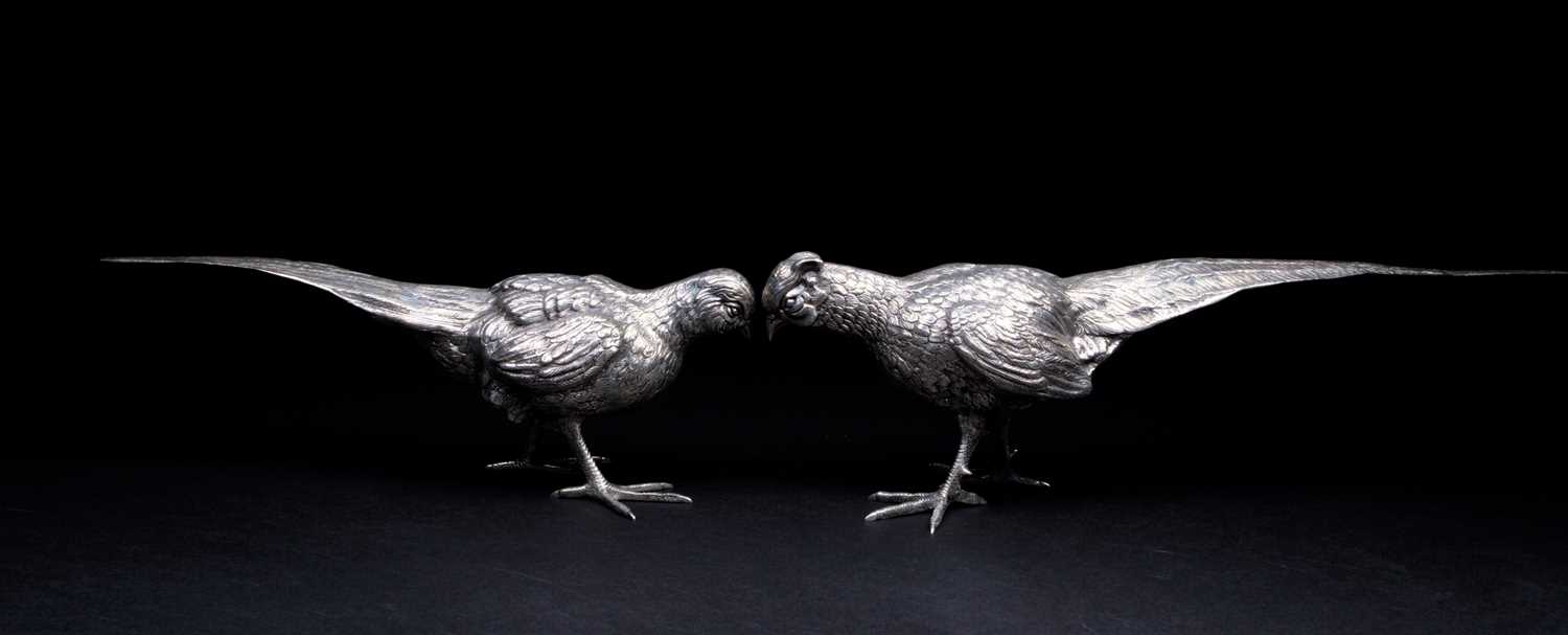 Lot 43 - Two large Spanish silver pheasants, circa 1960'...
