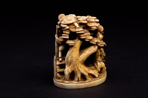 Lot 267 - A Japanese ivory okimono, Meiji period, carved...