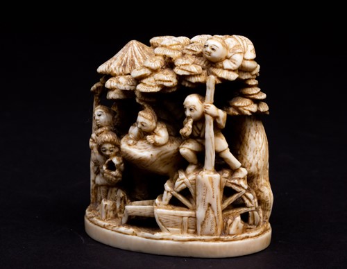 Lot 267 - A Japanese ivory okimono, Meiji period, carved...
