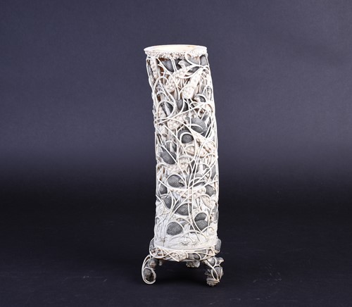 Lot 242 - A Japanese carved ivory tusk, Meiji period,...