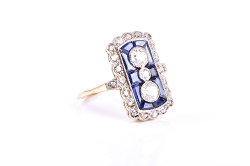 Lot 765 - An Art Deco style sapphire and diamond ring,...