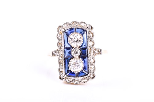 Lot 765 - An Art Deco style sapphire and diamond ring,...