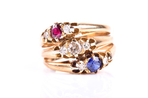 Lot 781 - An unusual three row diamond, ruby and...