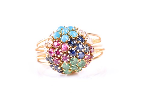 Lot 736 - A tutti fruite bombe style cocktail ring;...