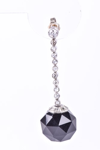 Lot 861 - A pair of Art Deco onyx and diamond pendant...