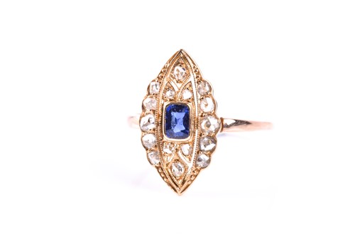 Lot 359 - A sapphire and diamond cluster ring, the...