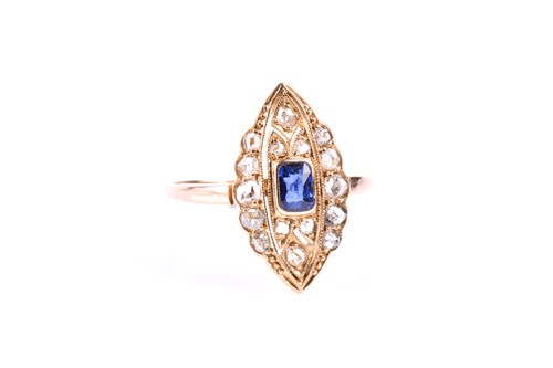 Lot 359 - A sapphire and diamond cluster ring, the...
