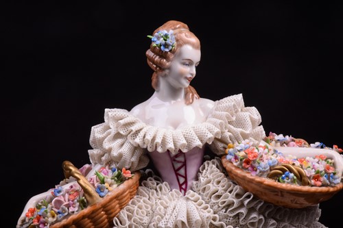 Lot 344 - A Sitzendorf Dresden style 'lace' figure,...