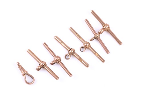 Lot 670 - A group of six Victorian T-bar links, rose...