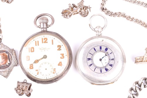 Lot 199 - A white metal Waltham pocket watch, open faced,...