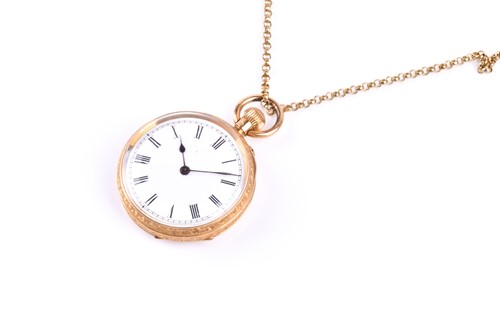 Lot 190 - A yellow metal fob watch, with open white...