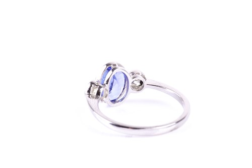Lot 367 - A platinum, diamond, and tanzanite ring, bezel-...