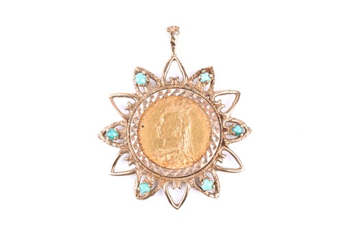 Lot 520 - A sovereign set pendant, the Victorian...