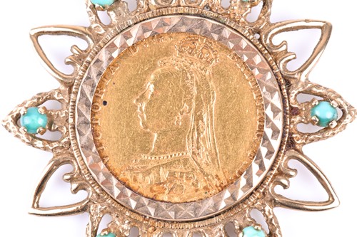 Lot 520 - A sovereign set pendant, the Victorian...