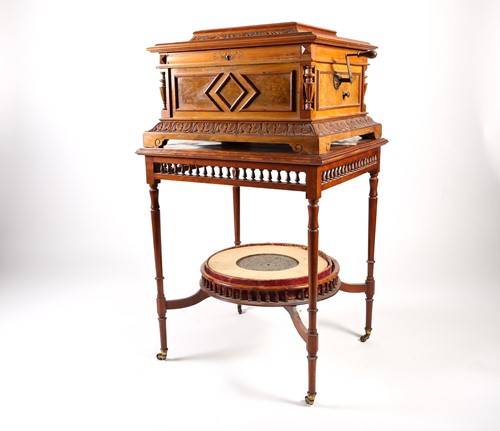 Lot 389 - A Victorian carved walnut and inlaid tabletop...