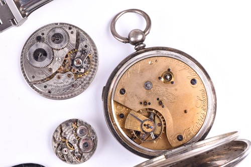 Lot 183 - A white metal pocket chronograph, together...
