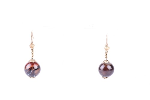 Lot 609 - A pair of Victorian agate earrings, the single...