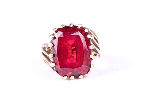 Lot 398 - A 14ct yellow gold and red paste stone...