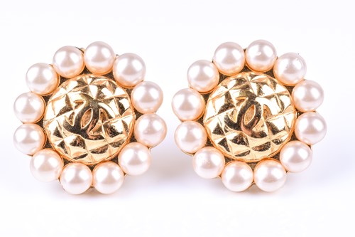 Lot 350 - A pair of vintage Chanel earrings, with gold...