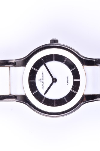 Lot 202 - A Jacques Lemans ceramic wristwatch, the black...
