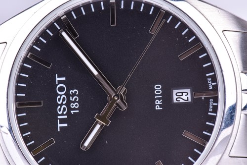 Lot 450 - A Tissot PR100 quartz wristwatch, the black...