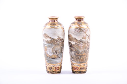 Lot 211 - A pair of miniature Yabu Meizan satsuma vases,...