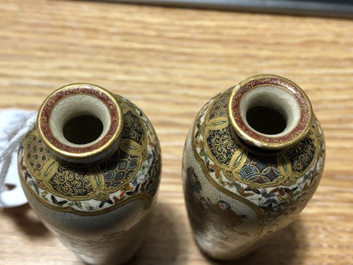 Lot 211 - A pair of miniature Yabu Meizan satsuma vases,...