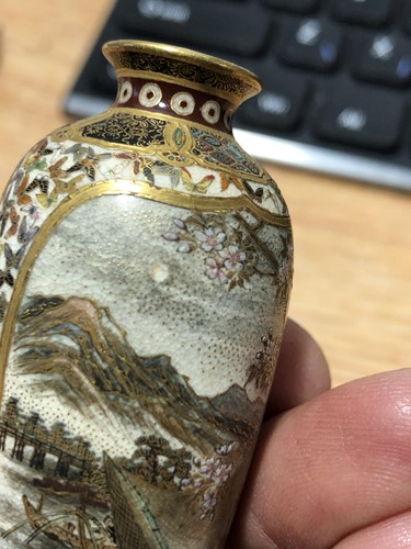 Lot 211 - A pair of miniature Yabu Meizan satsuma vases,...