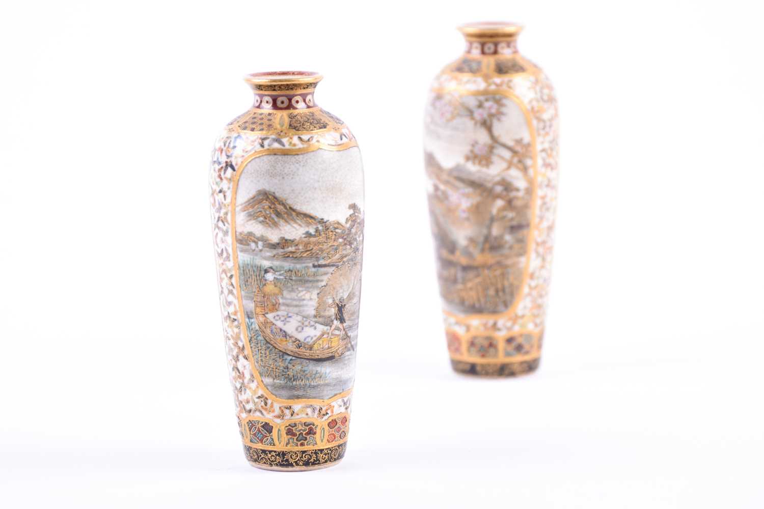 Lot 211 - A pair of miniature Yabu Meizan satsuma vases,...