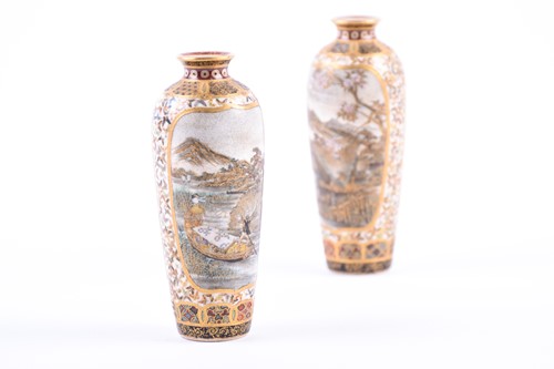Lot 211 - A pair of miniature Yabu Meizan satsuma vases,...