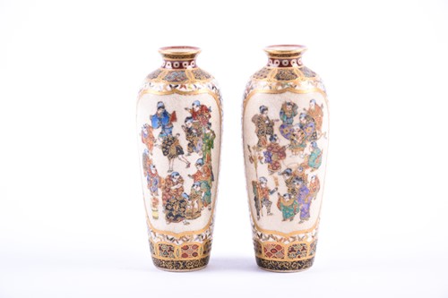 Lot 211 - A pair of miniature Yabu Meizan satsuma vases,...